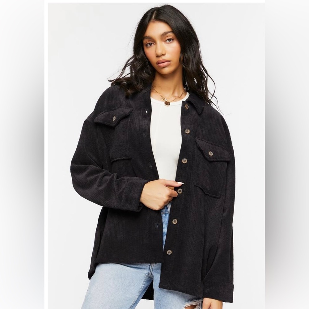 Oversized Black textured, High-low Shacket Size XS